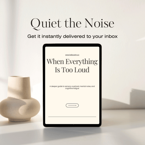 Digital tablet displaying a book cover with 'Quiet the Noise' text and a vase in the background.
