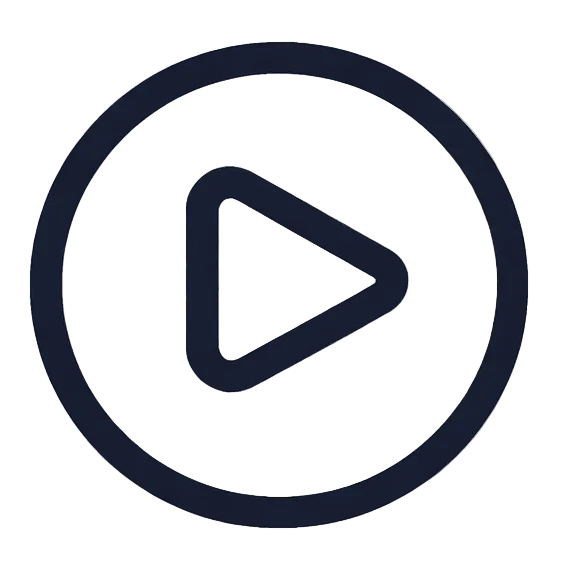 Black play button icon on a white background