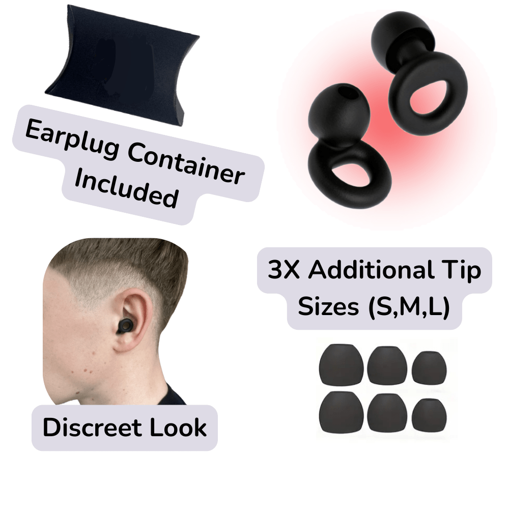 hello calm ADHD earplugs, travel case, multiple tip sizes and discreet look