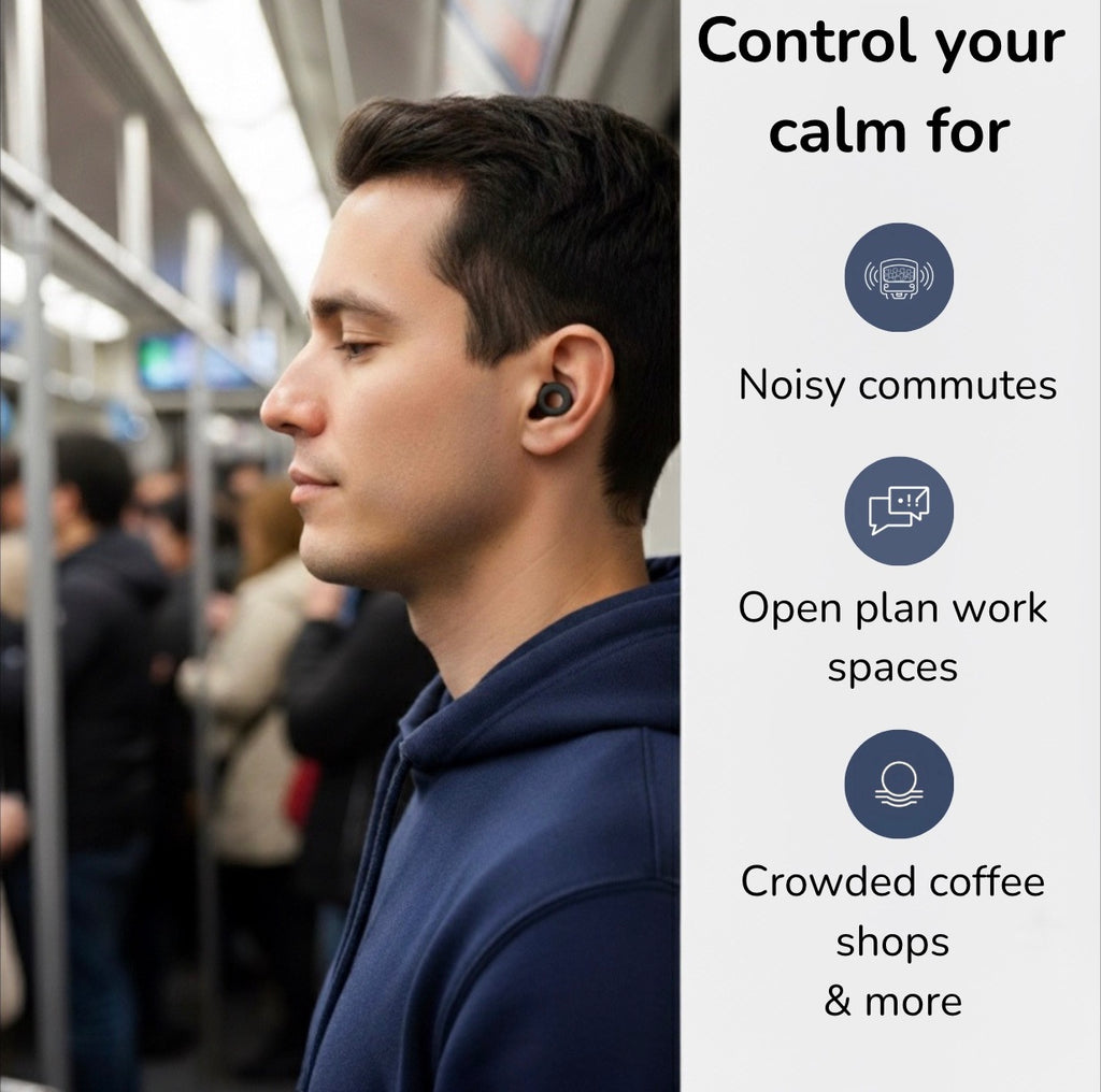 an image which showcases what scenarios hello calm earplugs can be used for