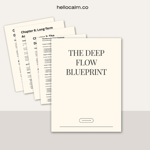 Book titled 'The Deep Flow Blueprint' with a white cover and black text on a light gray background.