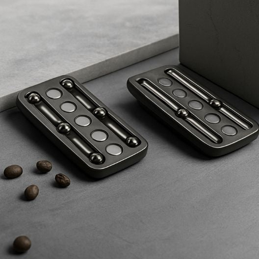 an image of the hello calm finger print slider adhd fidget toy in half